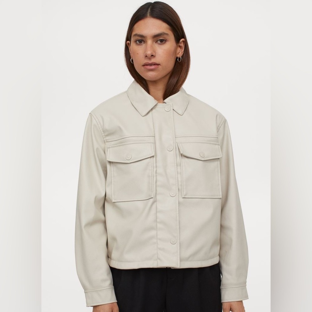 H&M Cream Faux Leather Boxy Jacket